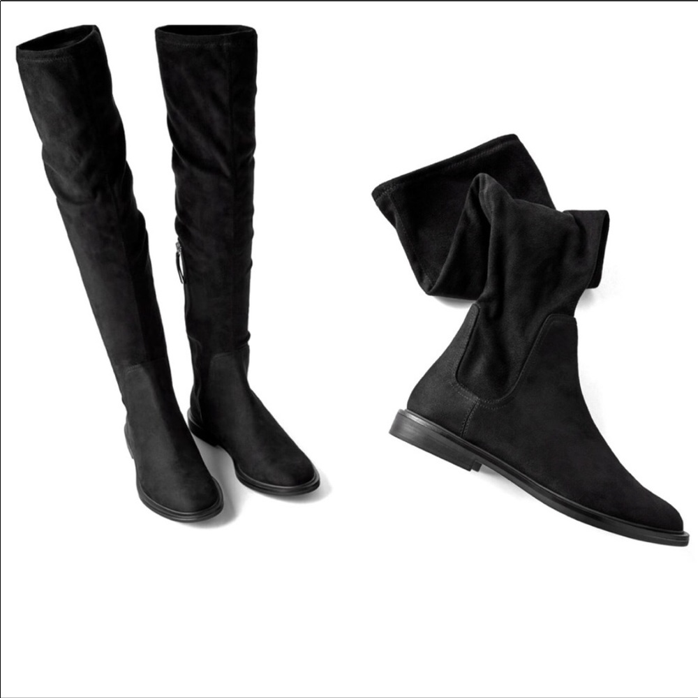 Black Zara Flat Boots with Elastic Leg
